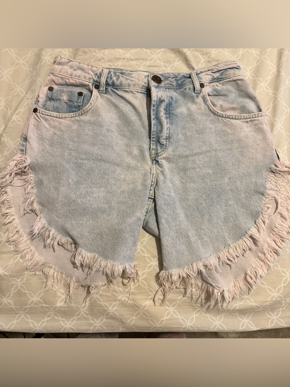 One Teaspoon Frankie’s Light Blue and light pink  Frayed Hem Denim Shorts